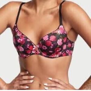 Victoria’s Secret NWT Body by Victoria Lined Demi Floral Pink Black Bra 34C